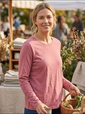 Croft & Barrow Essential Long-Sleeve Crewneck Tee Dusty Rose, L (EUC)